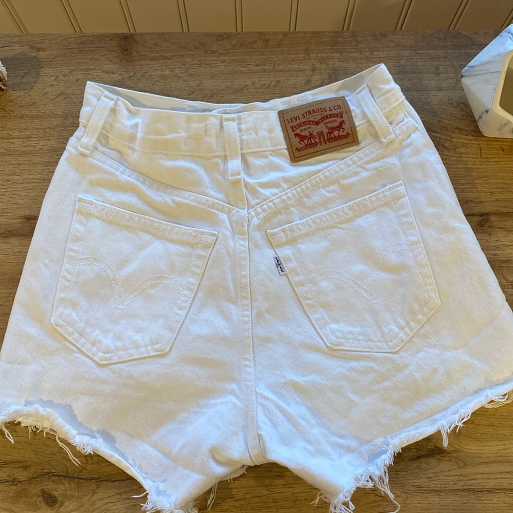 White Levi High Waisted Mom Shorts